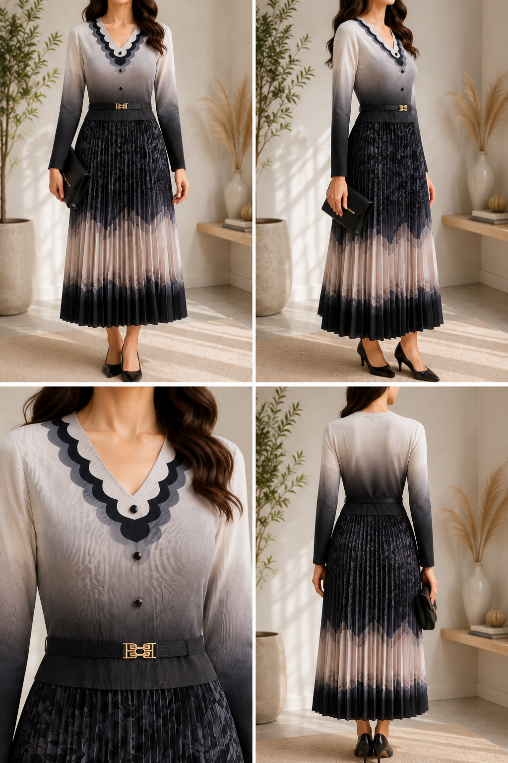 AA 0111 Ombre Pleated Midi Dress