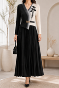 AA 0111 Black & Ivory Pleated Maxi Dress