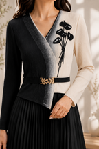AA 0111 Black & Ivory Pleated Maxi Dress