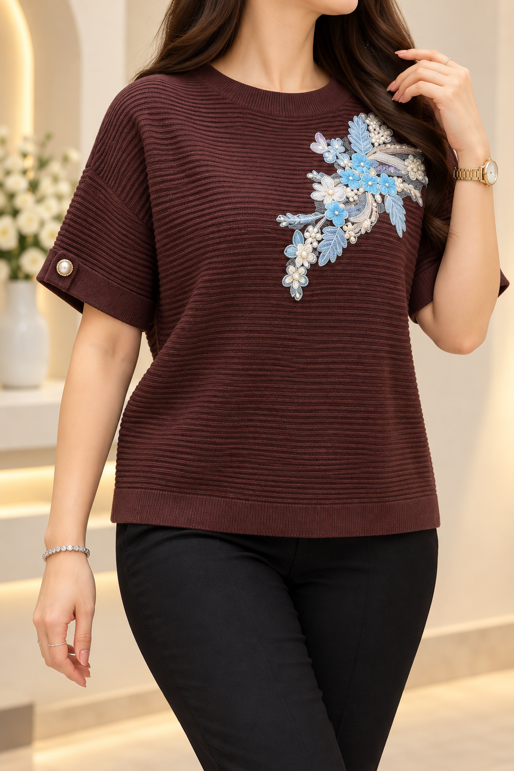 Bloom Embellished Knit Top GG