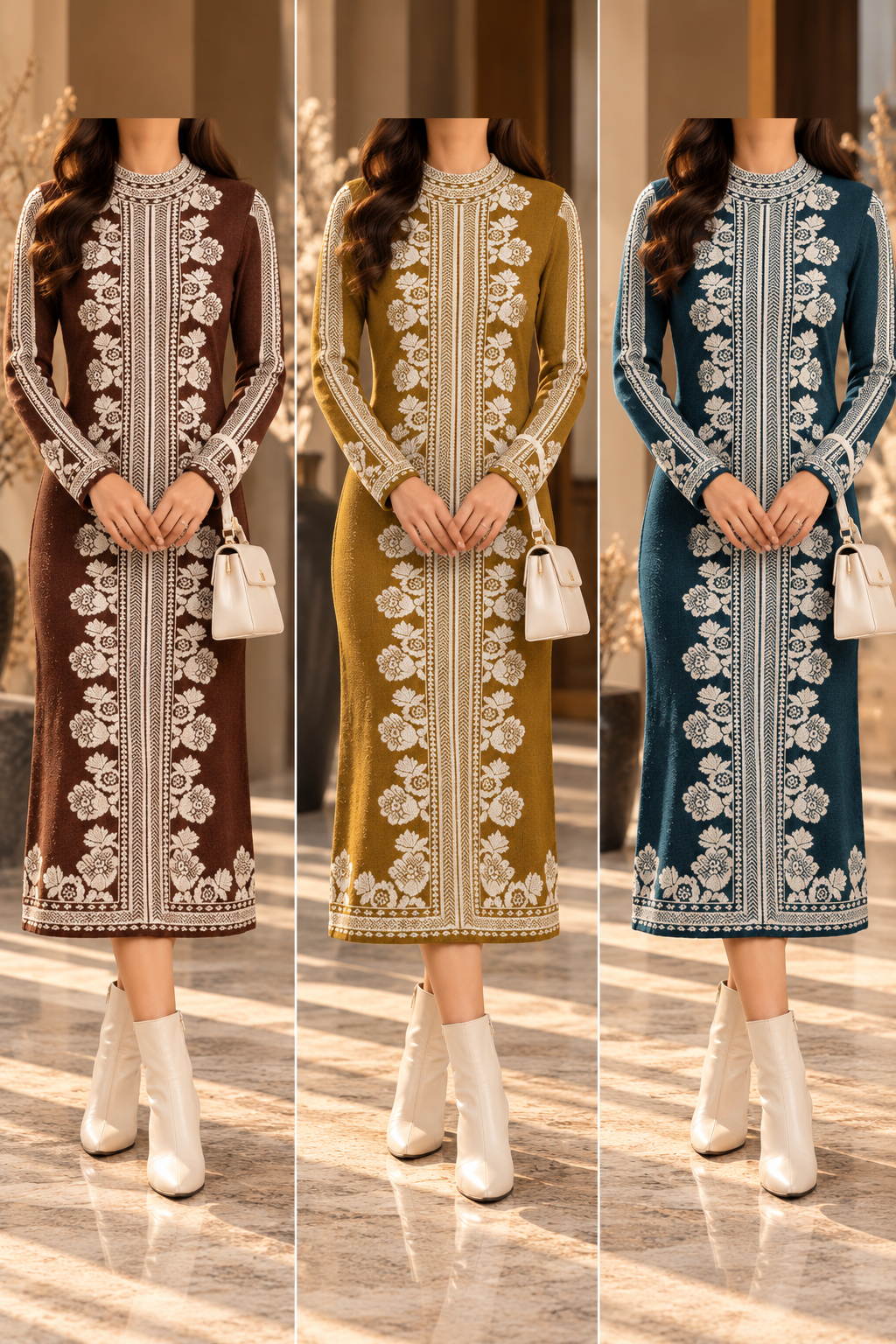 AA 011 Floral Embroidered High-Neck Midi Dress