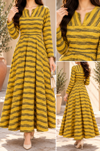 AA 0111 Striped Textured Flared Maxi Dress