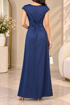 AA 0111 Polka Dot Draped Waist Maxi Dress