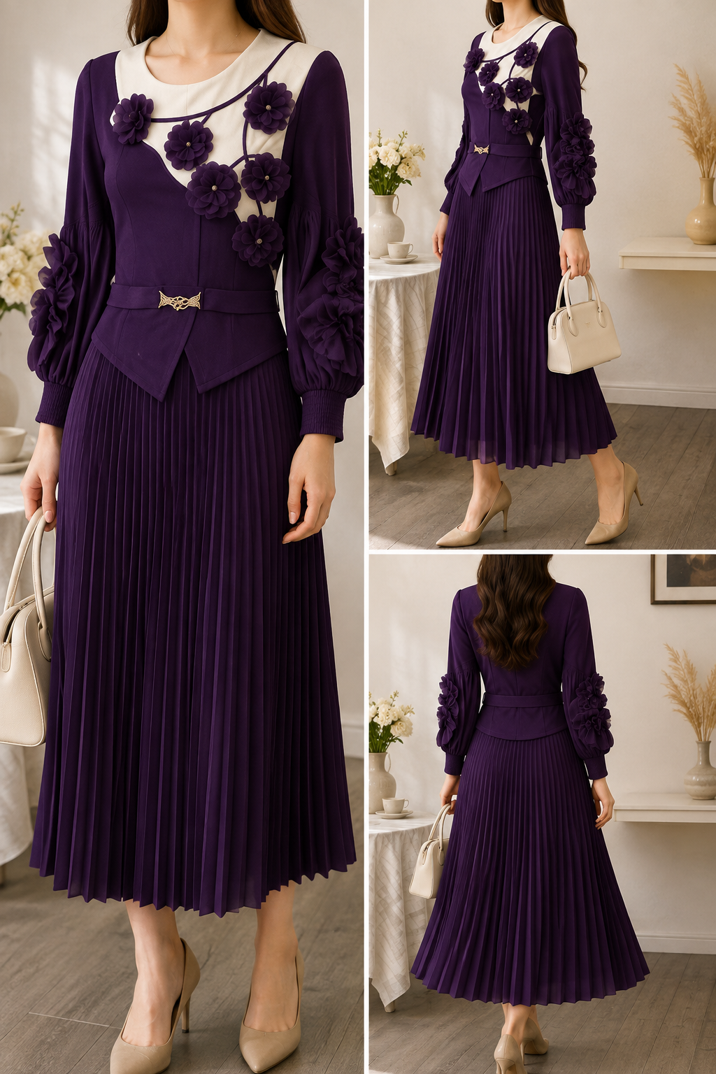 AA 0111  Flower Floral Pleated Dress
