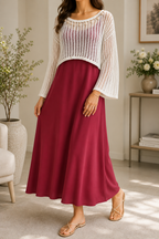 AA 0112F Breeze Crochet Overlay Maxi Dress