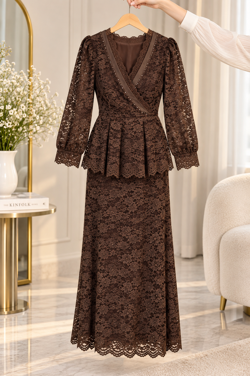 AA 0111 Elegant Lace Wrap Midi Dress