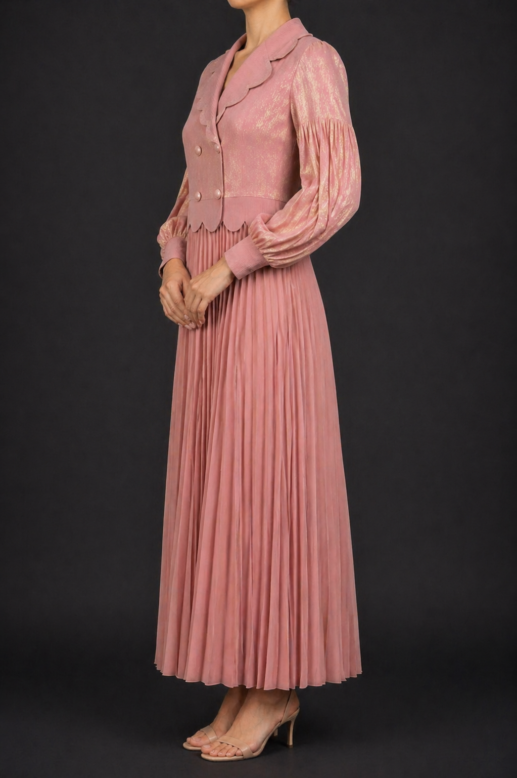 Pink Gold Pleated Dress