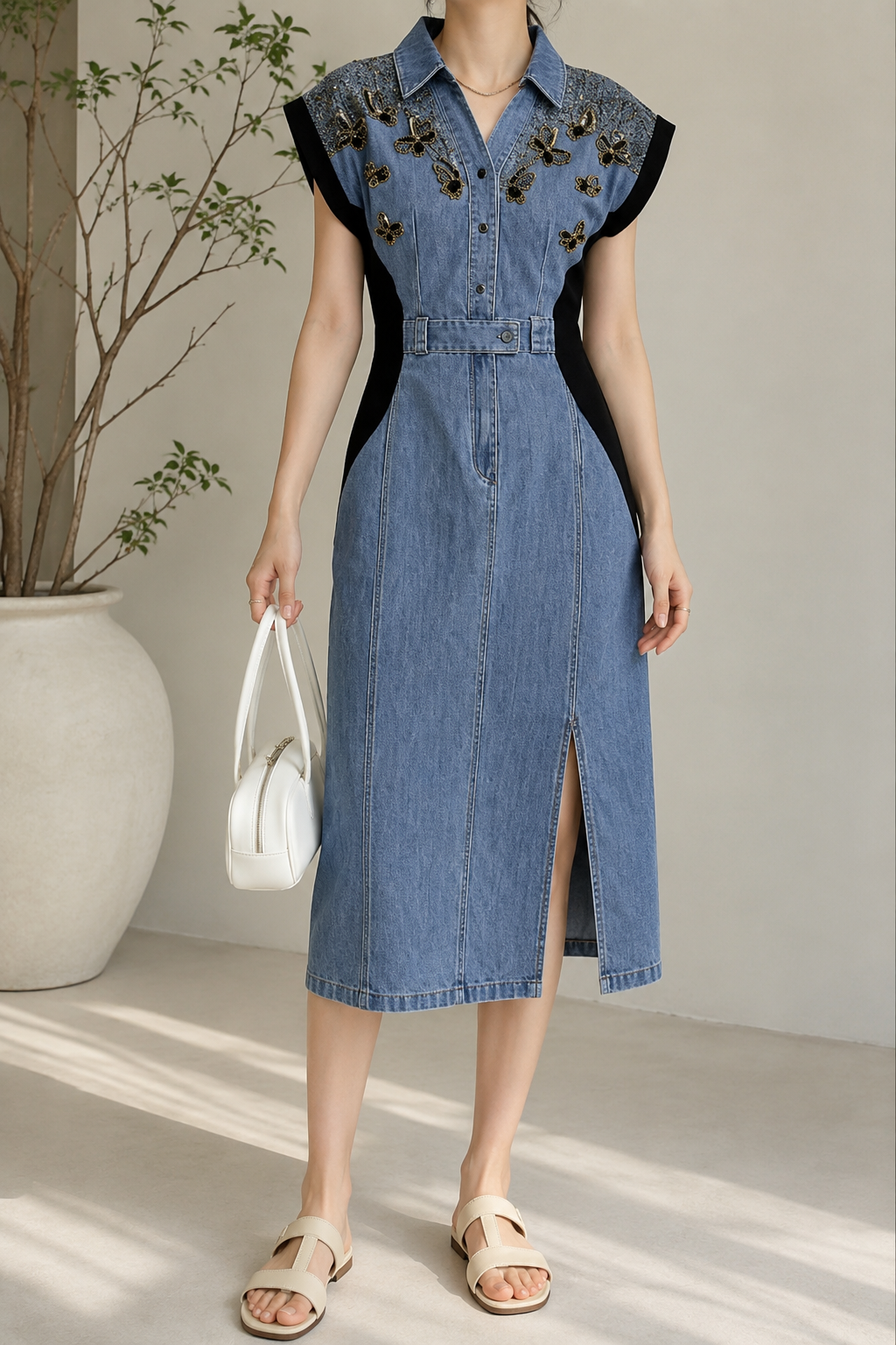 AA 0111C Bloom Denim Midi Dress