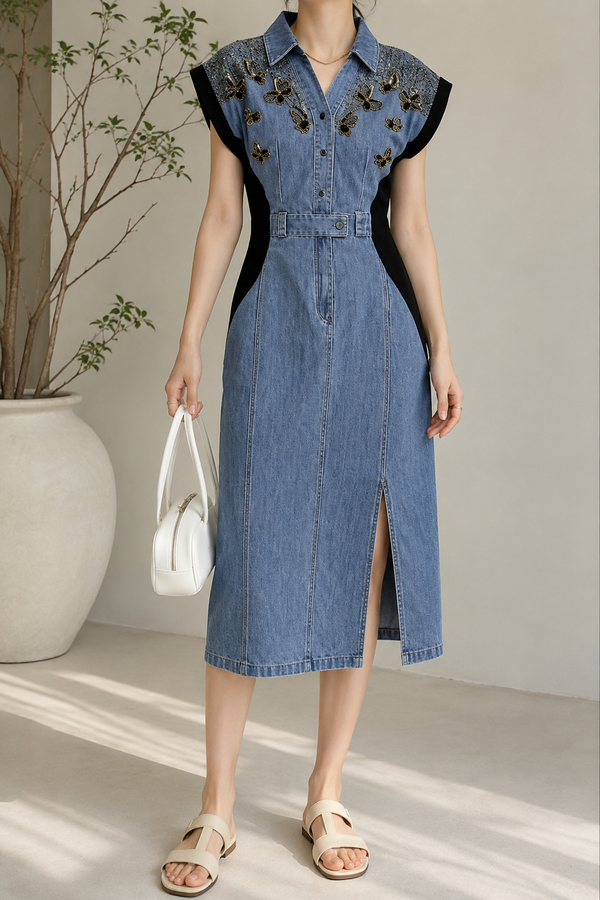 AA 0111C Bloom Denim Midi Dress