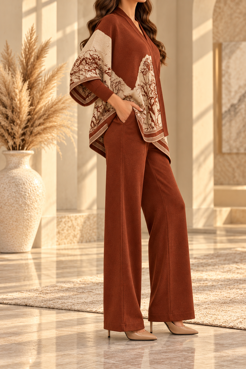 AA 011 Rustic Charm Printed Poncho Co-Ord Set