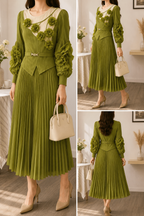 AA 0111  Flower Floral Pleated Dress