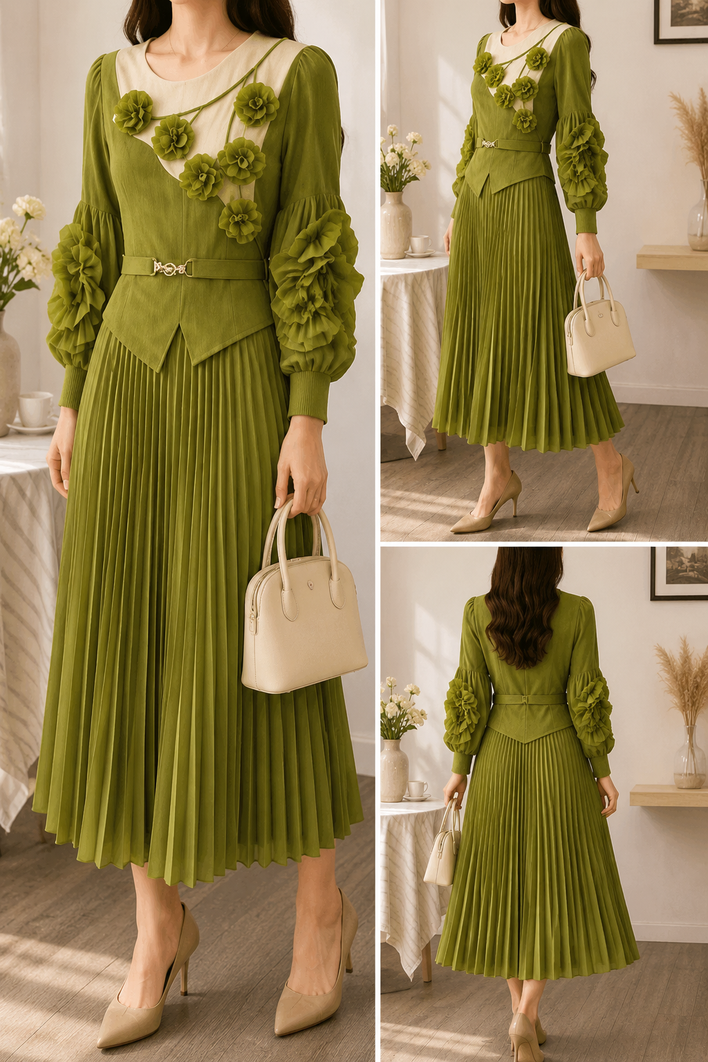 AA 0111  Flower Floral Pleated Dress