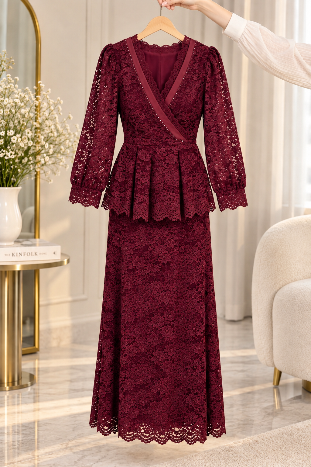 AA 0111 Elegant Lace Wrap Midi Dress