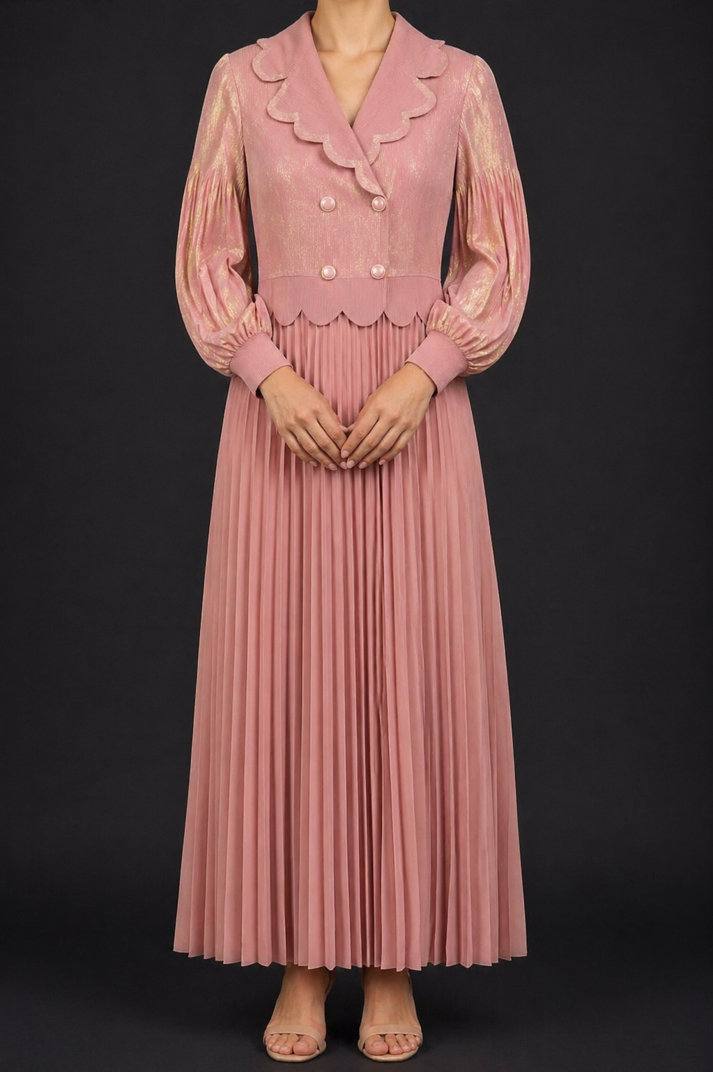 Pink Gold Pleated Dress