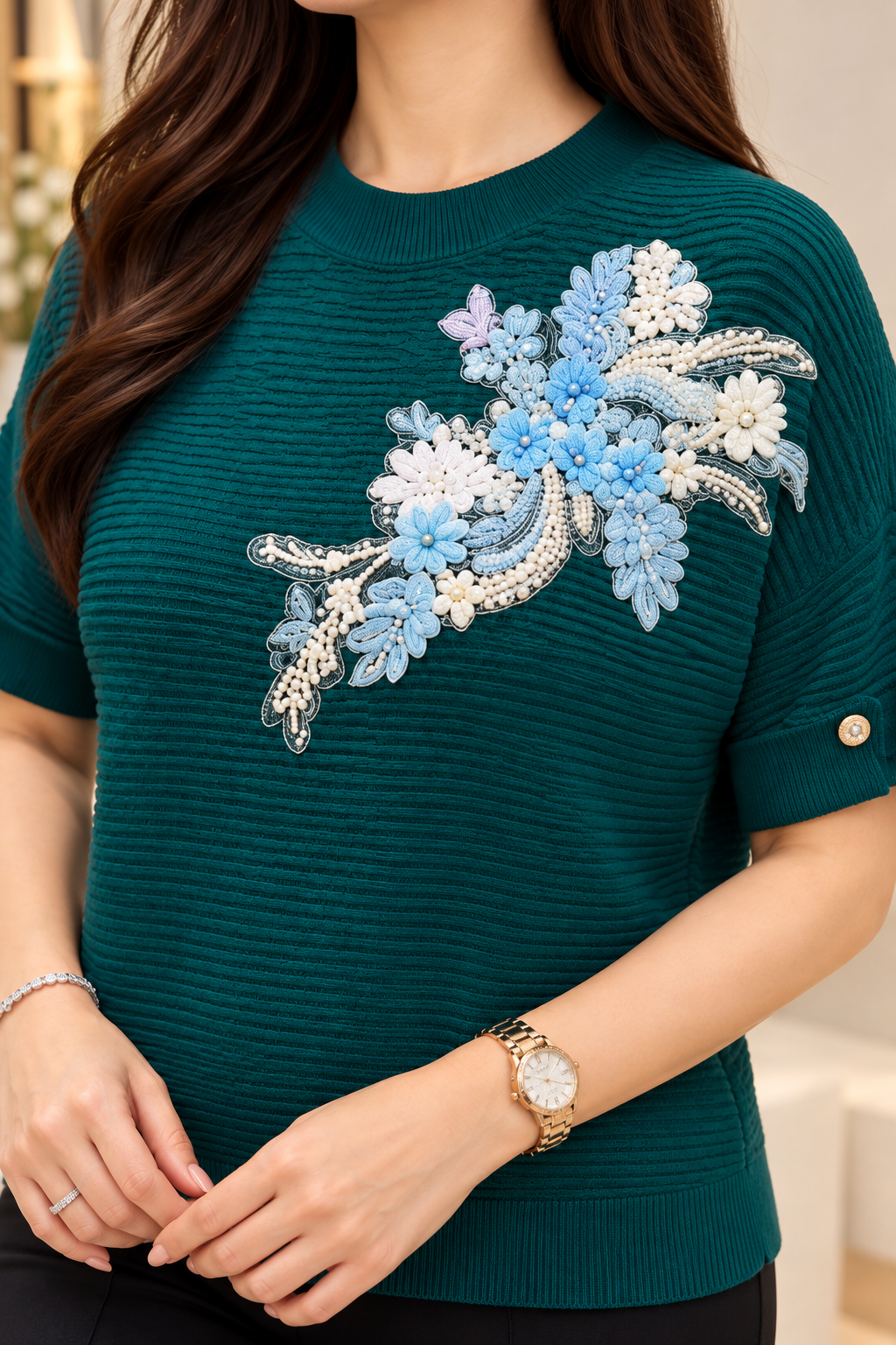 Bloom Embellished Knit Top GG
