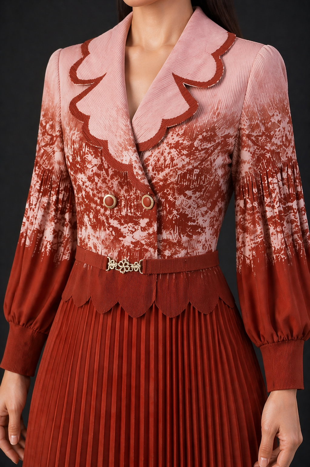 Rust Rose Pleated Dress