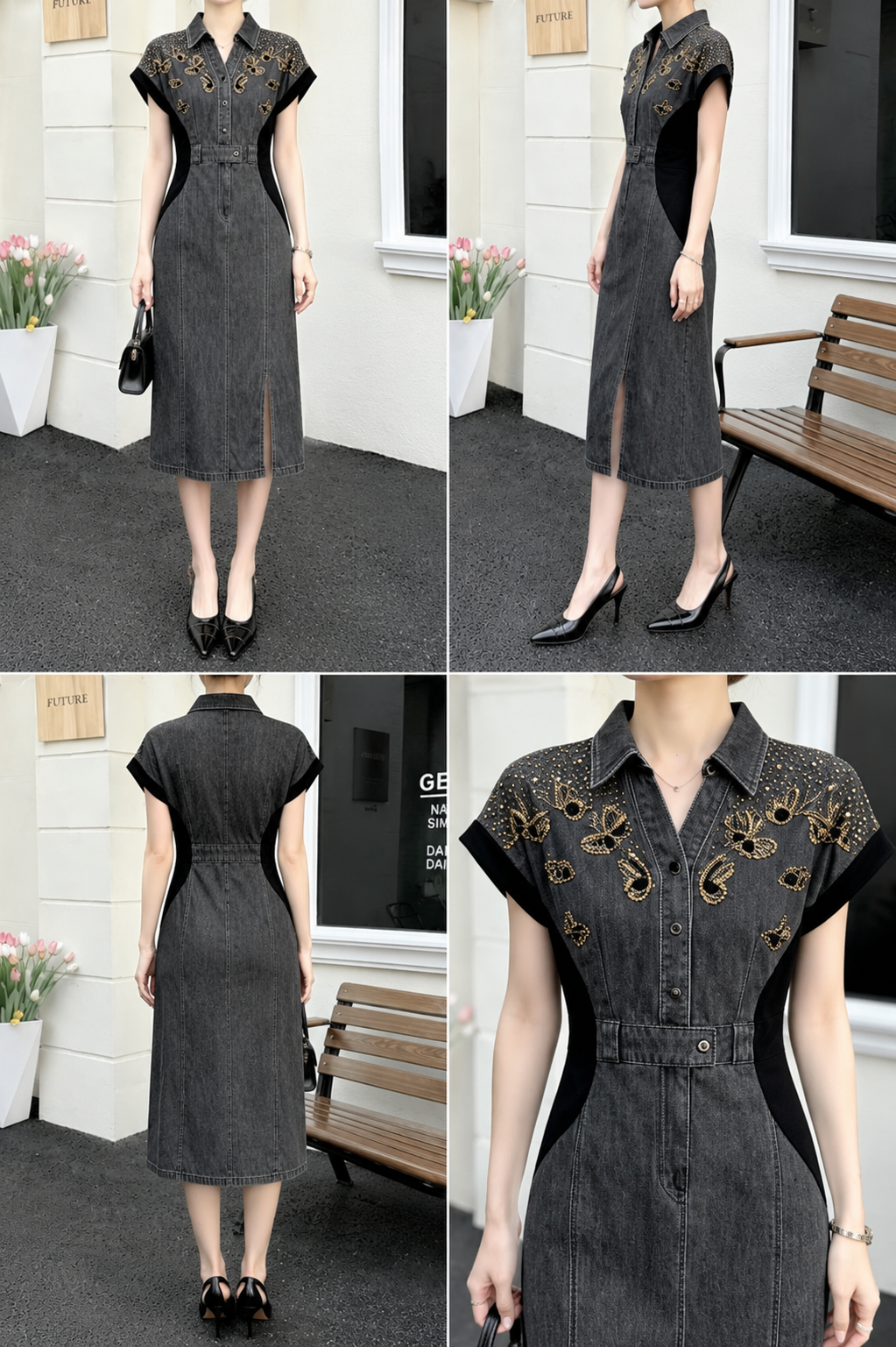 AA 0111C Bloom Denim Midi Dress