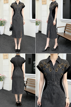 AA 0111C Bloom Denim Midi Dress