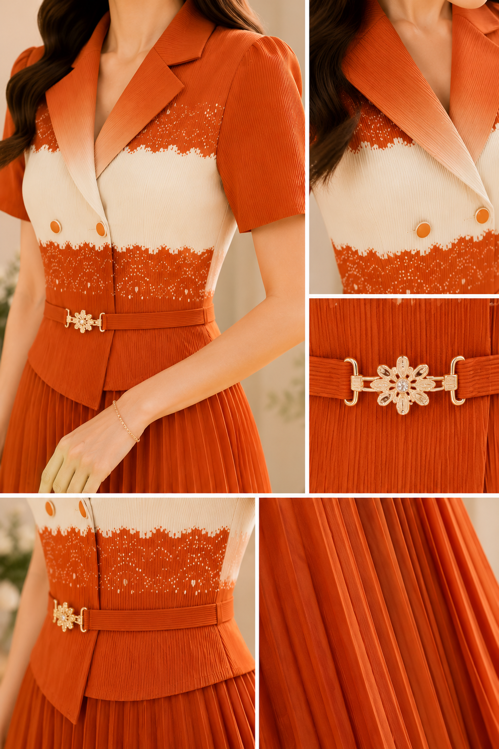 AA 0112F Elegance Pleated Midi Dress