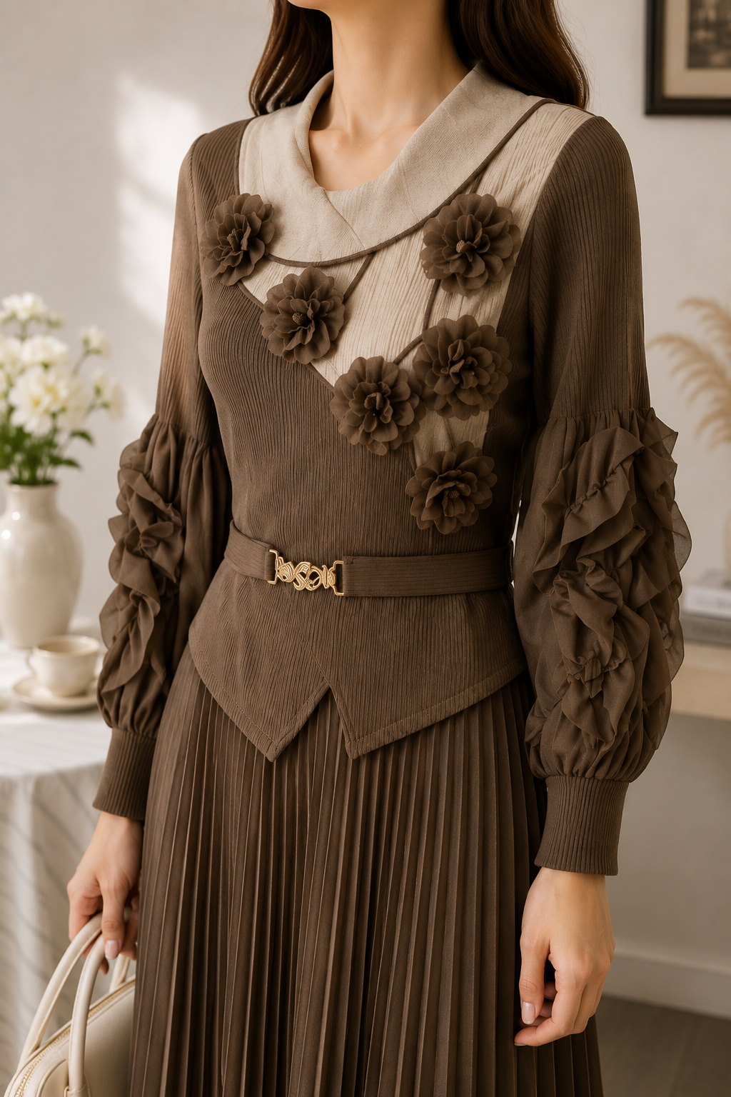AA 0111  Flower Floral Pleated Dress