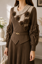 AA 0111  Flower Floral Pleated Dress