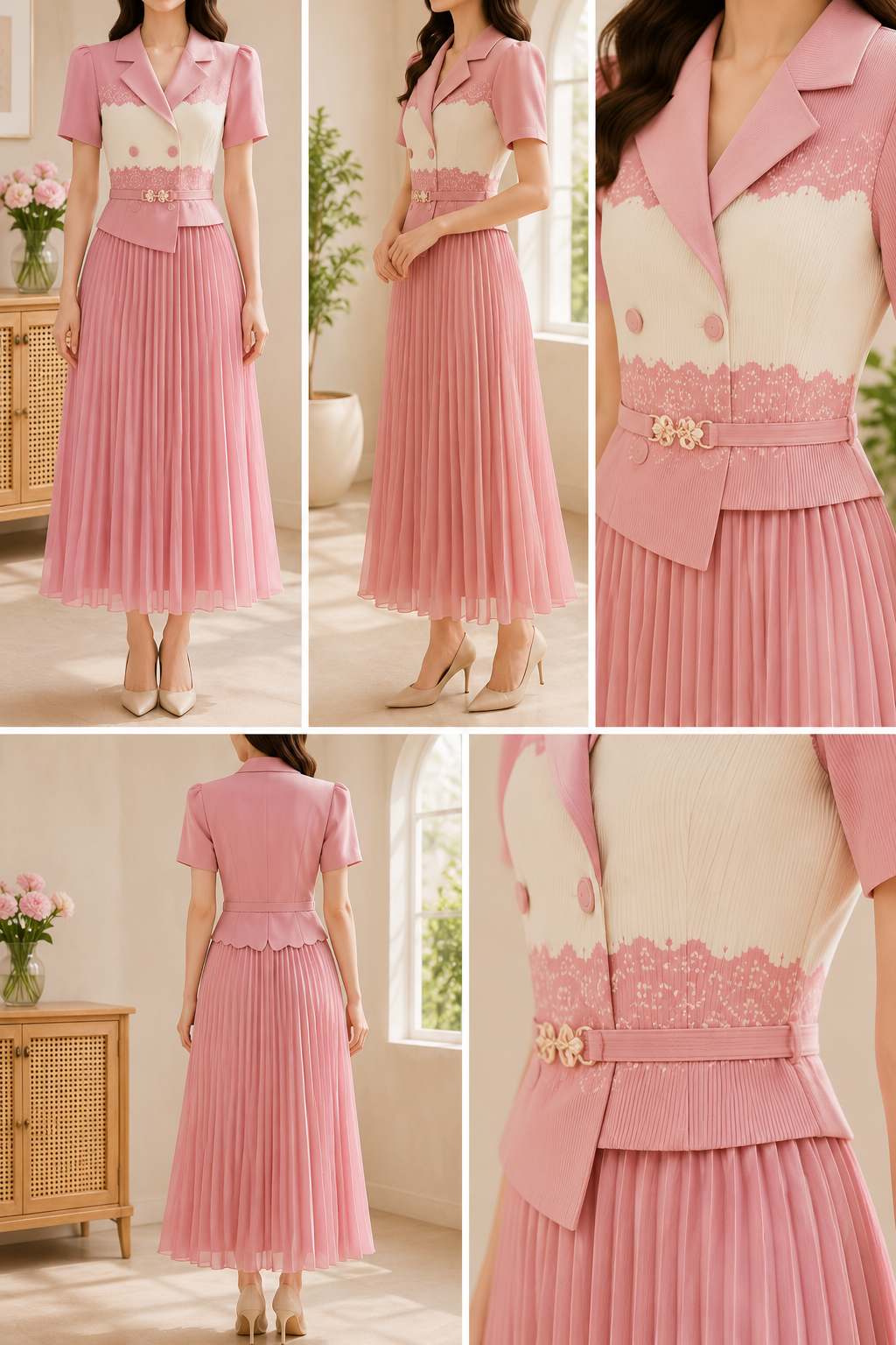 AA 0112F Elegance Pleated Midi Dress