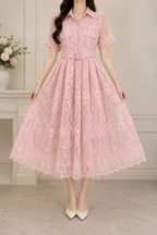 AA 0111F Sunlit Lace Elegance Midi Dress