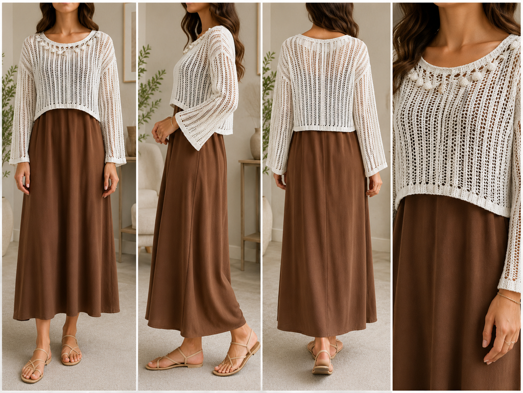 AA 0112F Breeze Crochet Overlay Maxi Dress