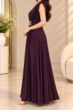 AA 0111 Sparkle Draped Waist Maxi Dress