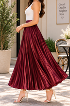 AA 0111 Satin Pleated Maxi Skirt