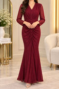 AA 0111 Ruched Lace Mermaid Maxi Dress