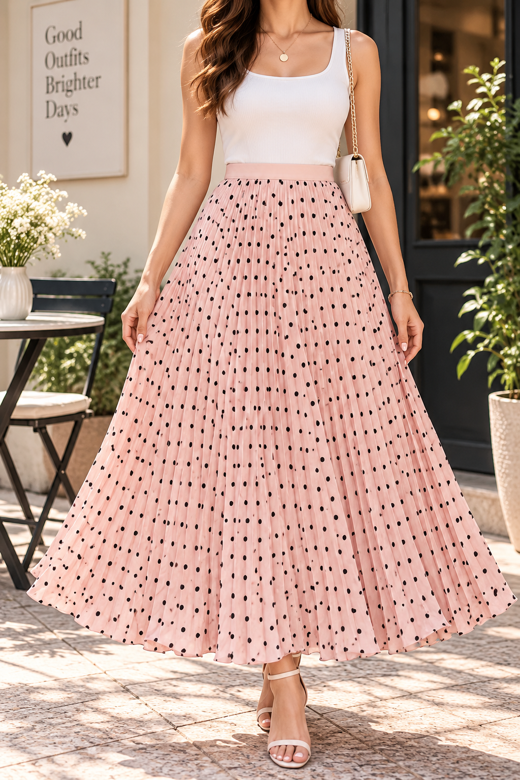 AA 0111 Blush Long Polka Dot Skirt