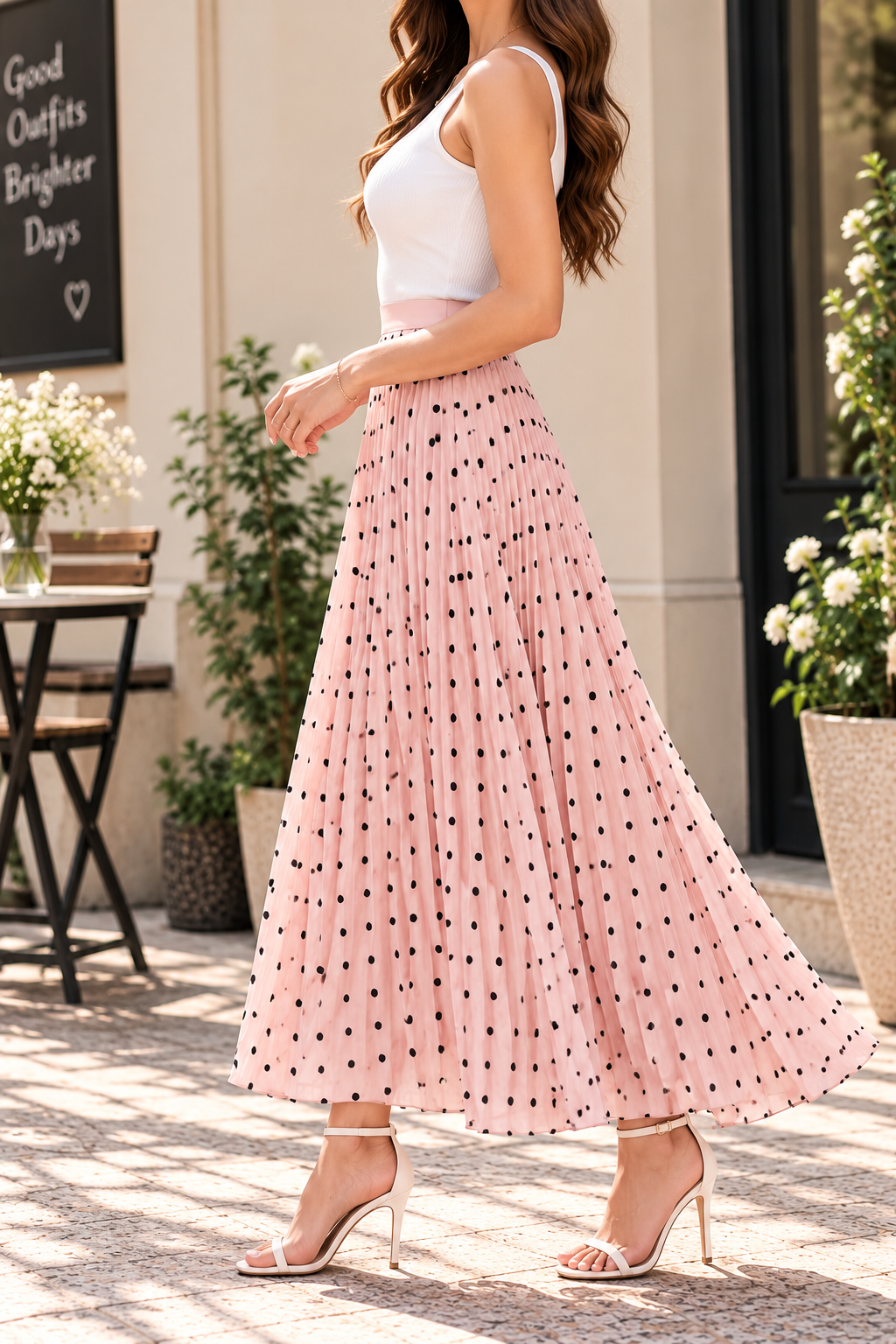 AA 0111 Blush Long Polka Dot Skirt