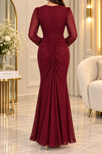 AA 0111 Ruched Lace Mermaid Maxi Dress