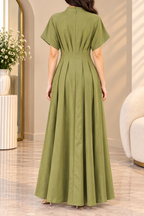 AA 0111 Pleated High-Neck Maxi Dress