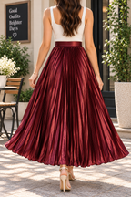 AA 0111 Satin Pleated Maxi Skirt