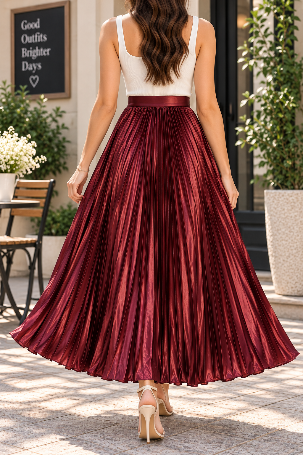 AA 0111 Satin Pleated Maxi Skirt