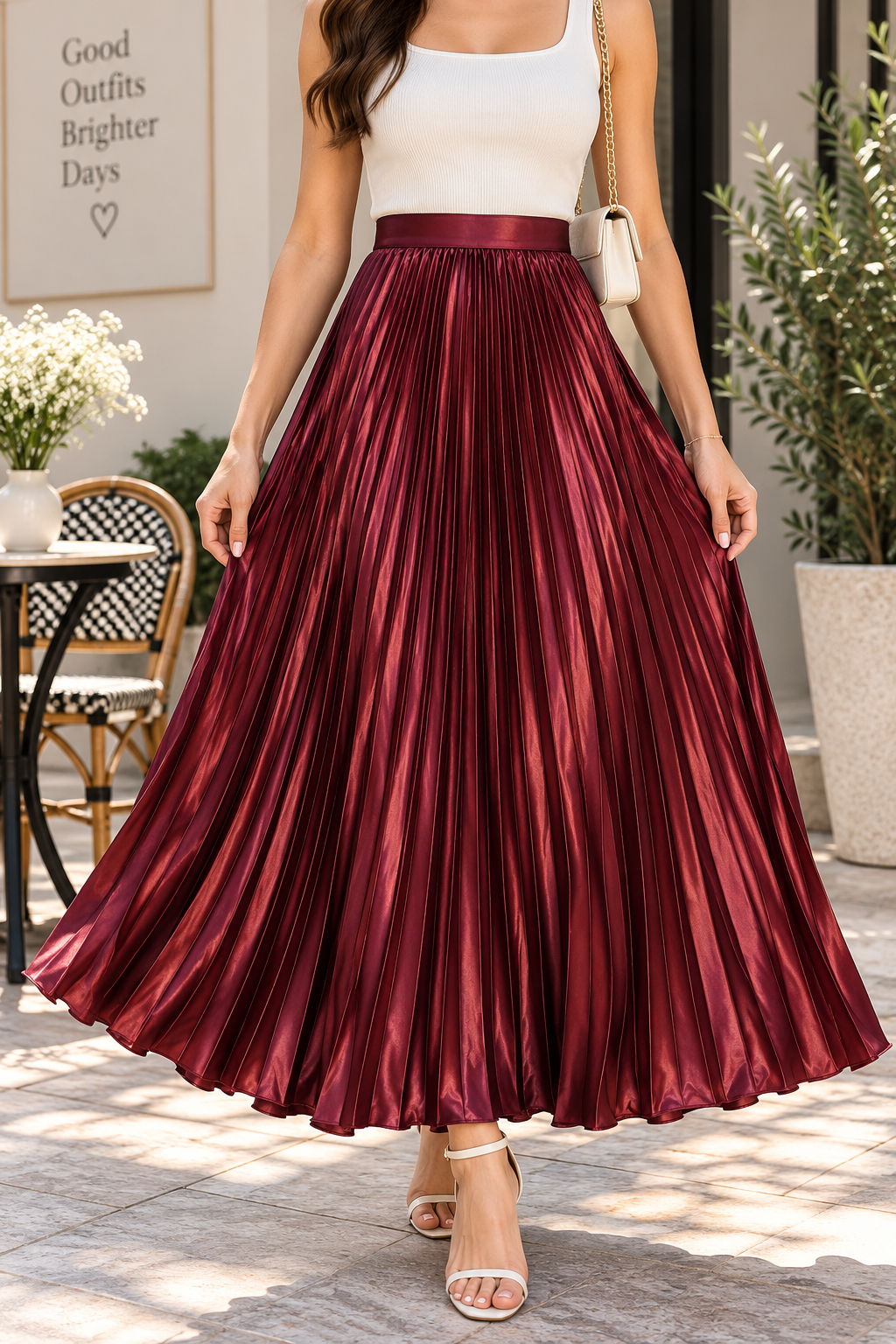 AA 0111 Satin Pleated Maxi Skirt