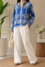 AA 102 Embroidered Denim-Feel Shirt Top